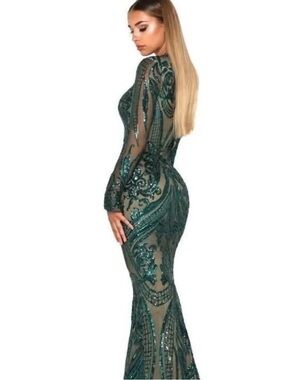 Babyonlinedress Emerald Green Sequin Long-Sleeve Evening Gown size M